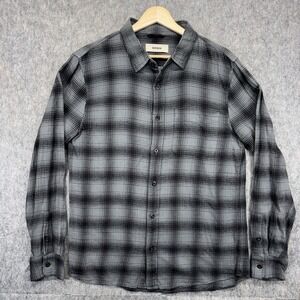 Buck Mason Button Up Shirt Men's Small Plaid Lightweight Flannel Gray Black